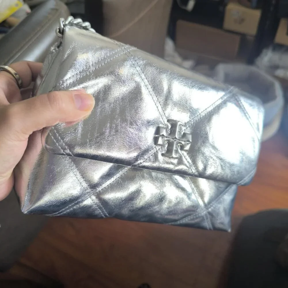 TORY BURCH Small Kira Diamond Quilt Metallic Leather Convertible Shoulder Bag